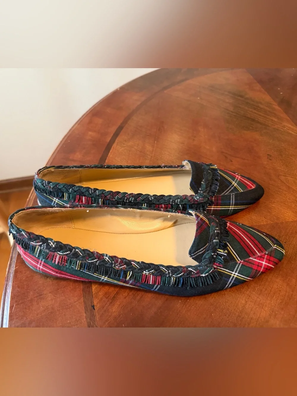 Talbots Francesca Driving Flats Tartan Size 9.5 Plaid Shoes Christmas Ruffle